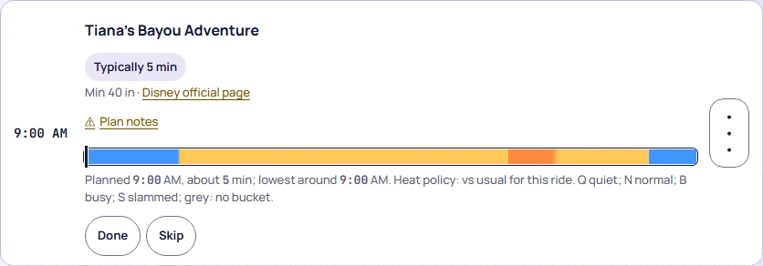 An attraction’s minimum-height source line, linking to its official source and fetch date.